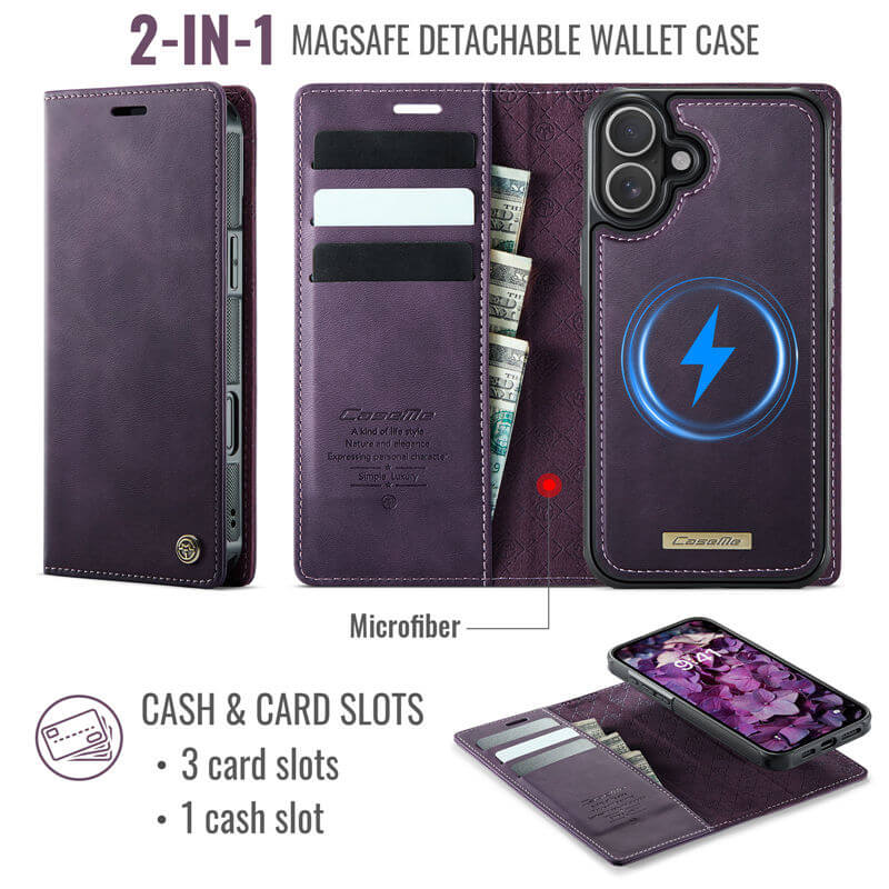 CaseMe iPhone 16 2-in-1 Magnetic Wallet Case