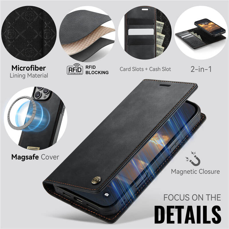 CaseMe iPhone 16 Pro 2-in-1 Magnetic Wallet Case