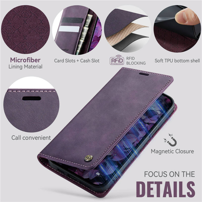 CaseMe iPhone 16E Magnetic Wallet Case with RFID Blocking