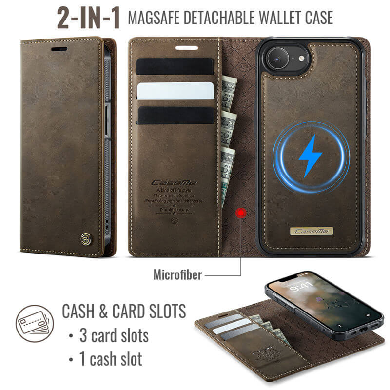 CaseMe iPhone 17e 2-in-1 Magnetic Wallet Case