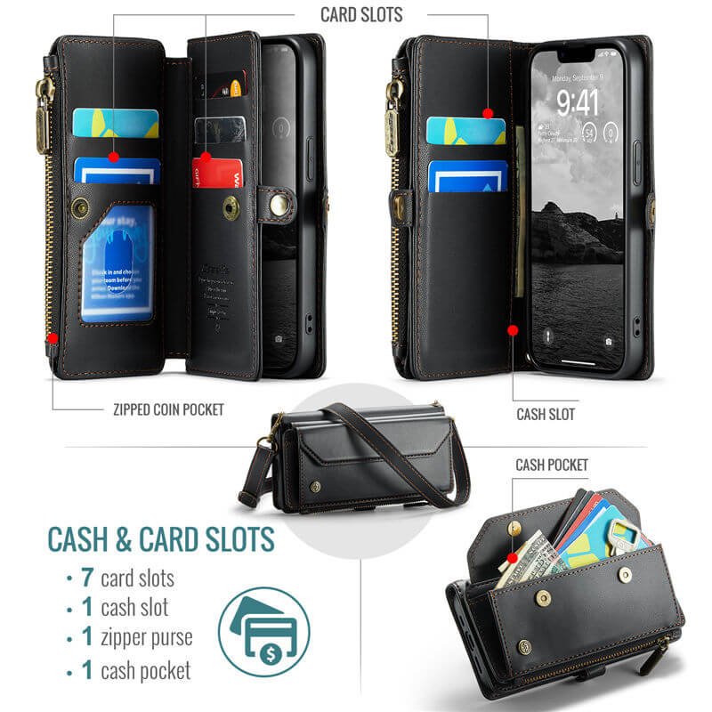 CaseMe iPhone 17e Wallet RFID Blocking Crossbody Phone Case