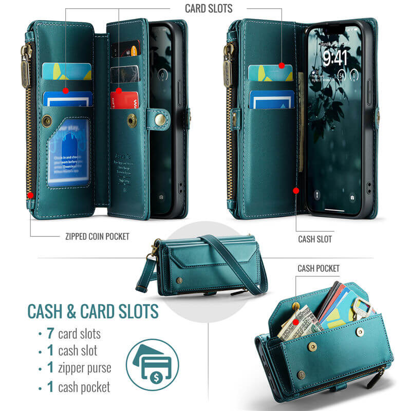 CaseMe iPhone 17e Wallet RFID Blocking Crossbody Phone Case