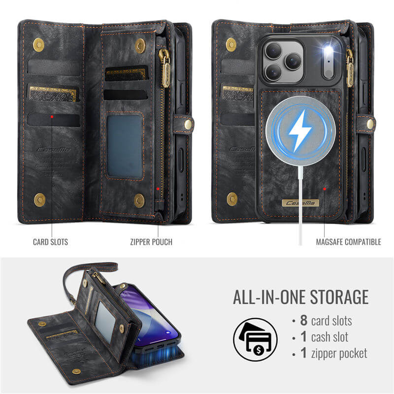 CaseMe iPhone 17 Pro Max 2-in-1 Magnetic RFID Wallet Case