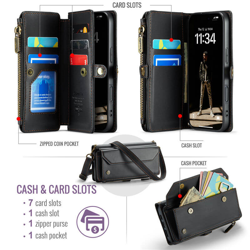 CaseMe iPhone 17 Pro Wallet RFID Blocking Crossbody Phone Case