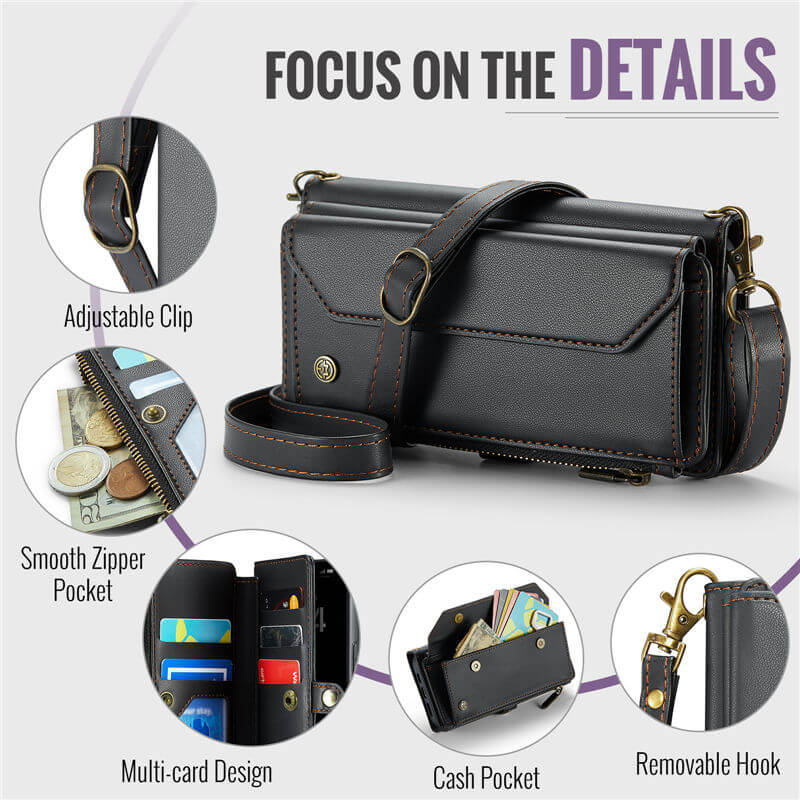 CaseMe iPhone 17 Pro Wallet RFID Blocking Crossbody Phone Case