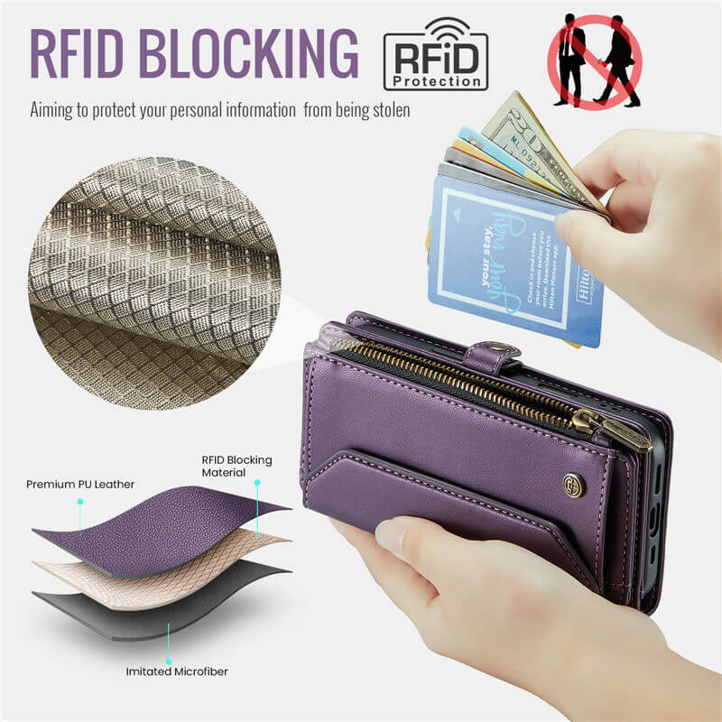 CaseMe iPhone 17 Pro Wallet RFID Blocking Crossbody Phone Case