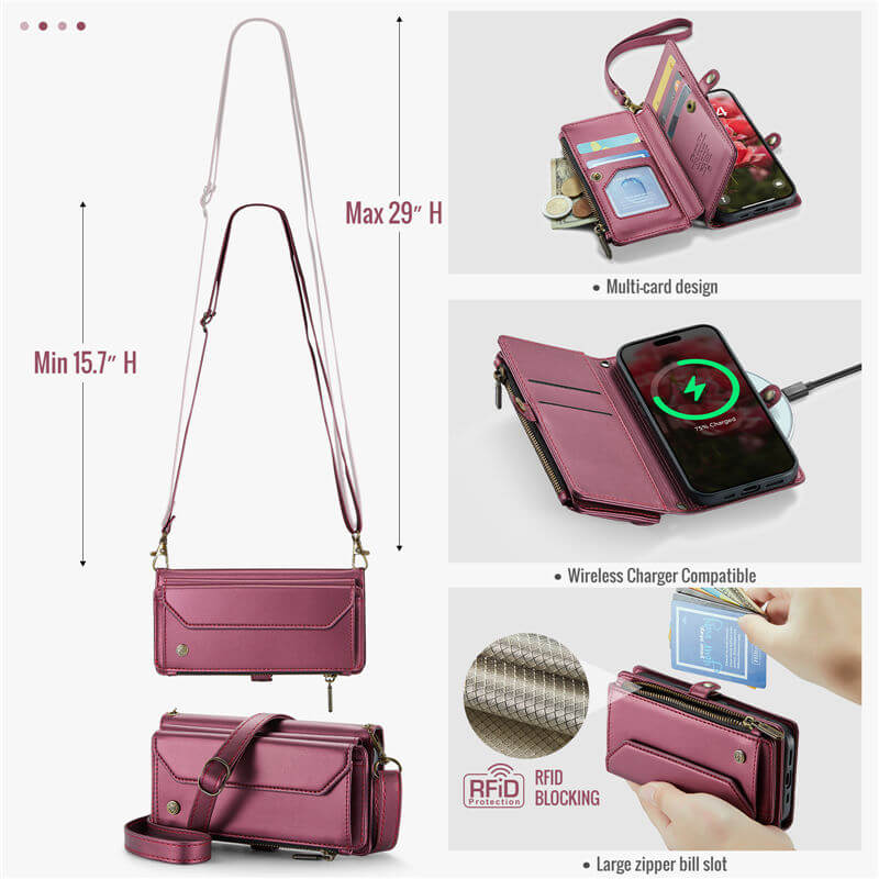 CaseMe iPhone 17 Pro Wallet RFID Blocking Crossbody Phone Case