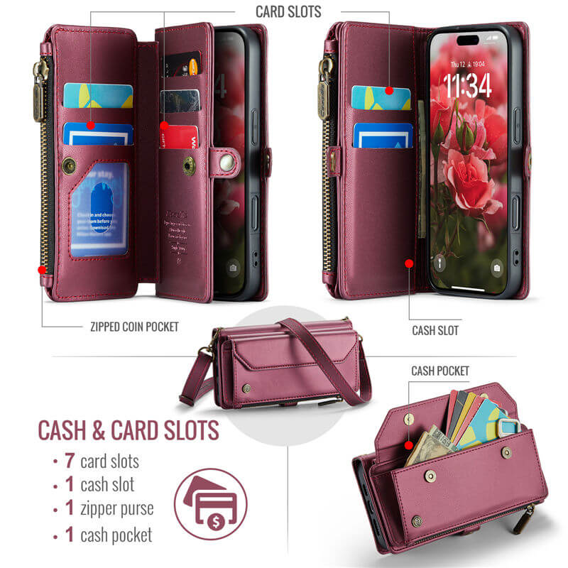 CaseMe iPhone 17 Pro Wallet RFID Blocking Crossbody Phone Case