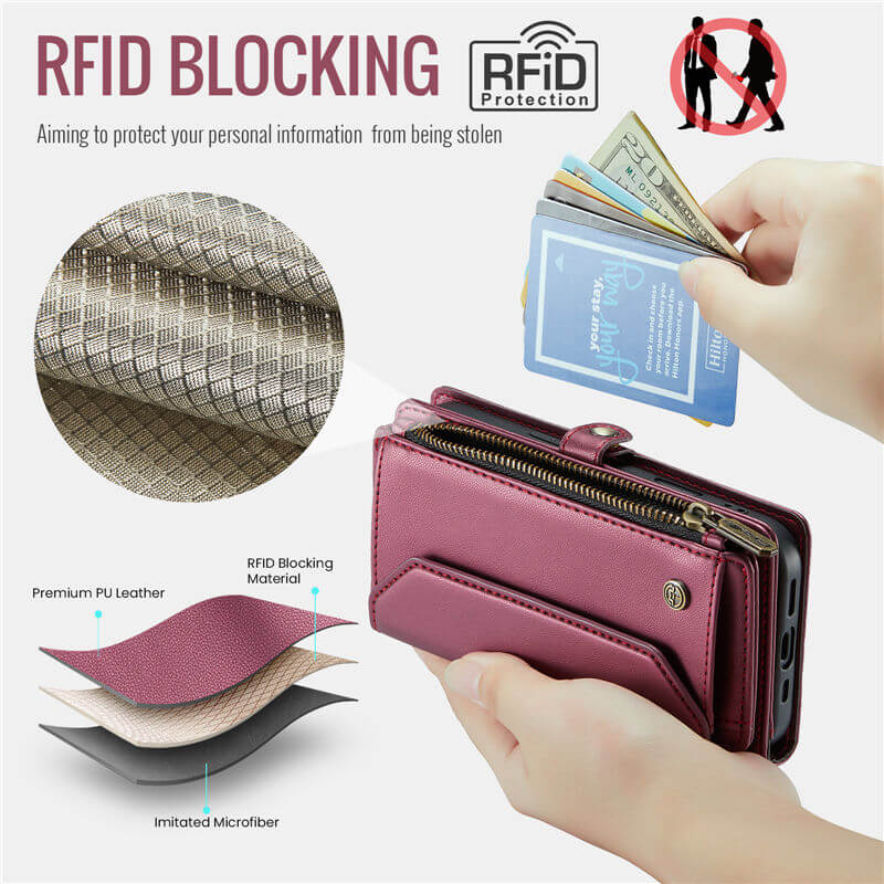 CaseMe iPhone 17 Pro Wallet RFID Blocking Crossbody Phone Case