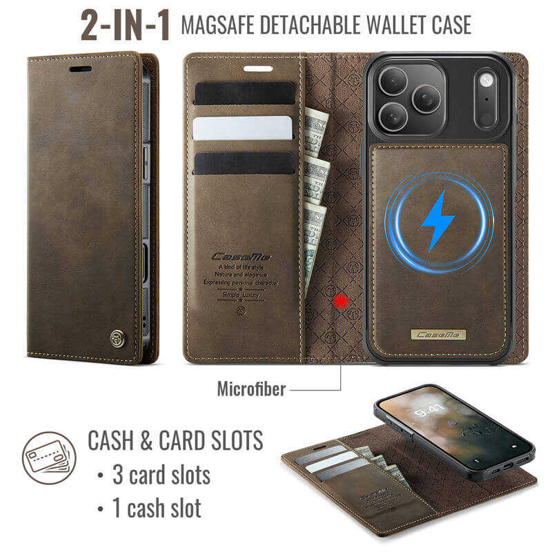CaseMe iPhone 17 Pro Max 2-in-1 Magnetic Wallet Case