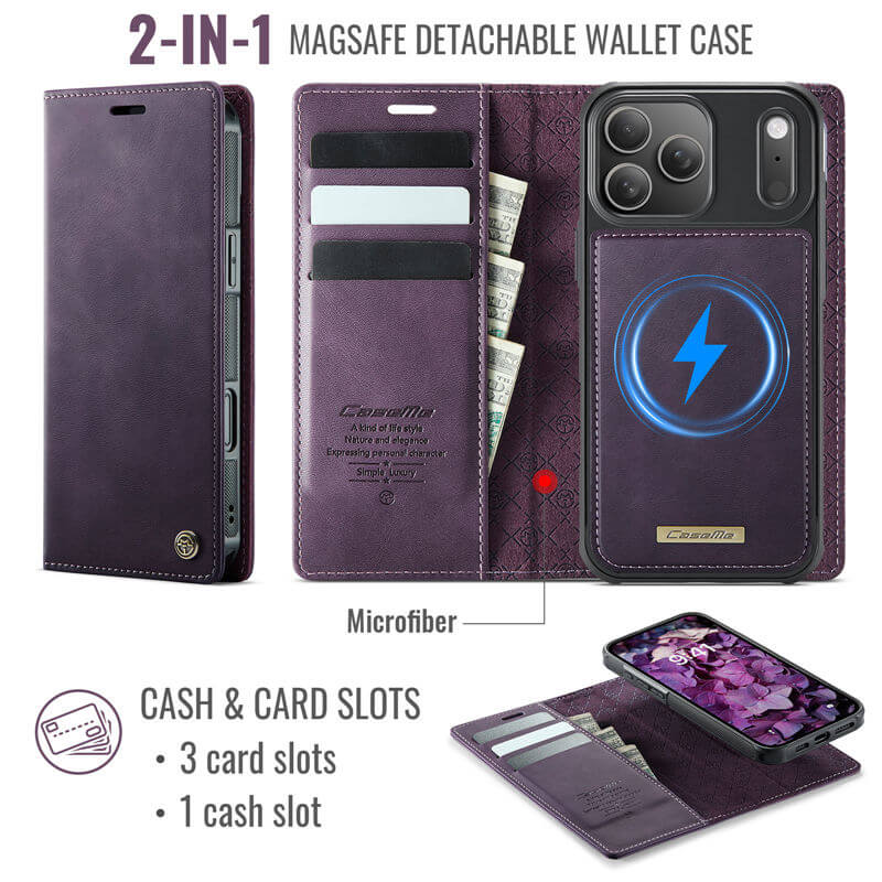 CaseMe iPhone 17 Pro 2-in-1 Magnetic Wallet Case