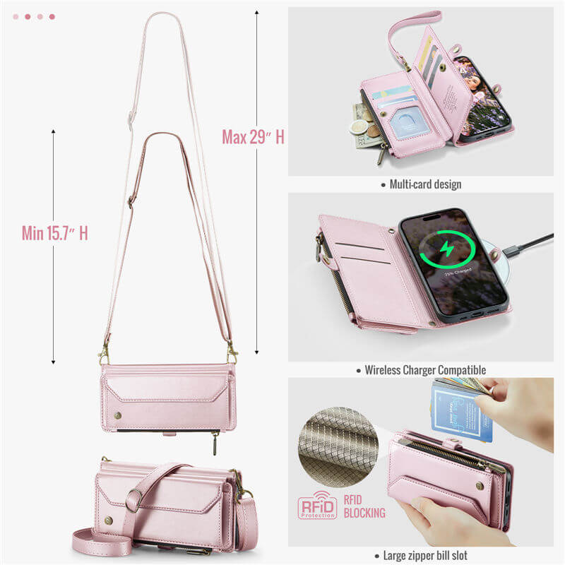 CaseMe iPhone 17 Wallet RFID Blocking Crossbody Phone Case