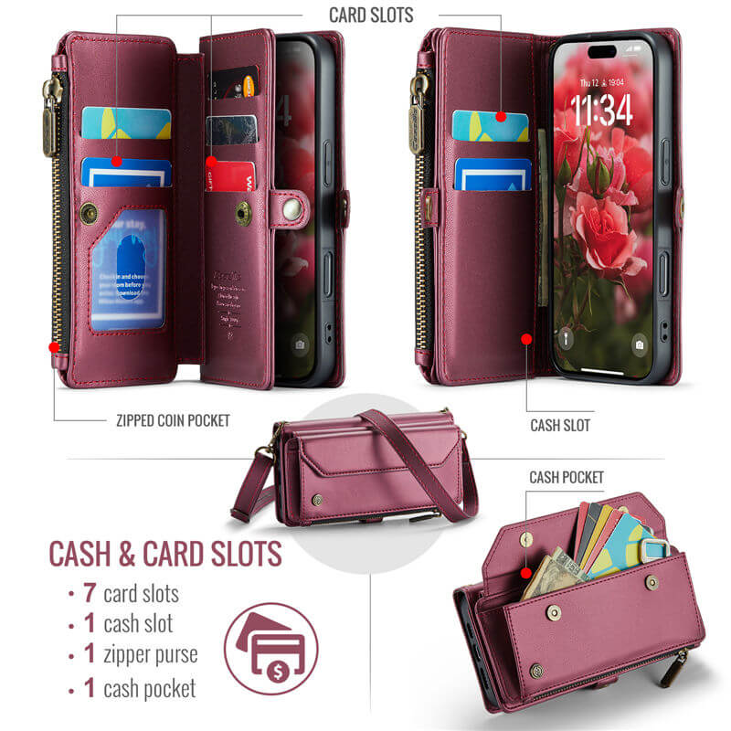 CaseMe iPhone 17 Wallet RFID Blocking Crossbody Phone Case