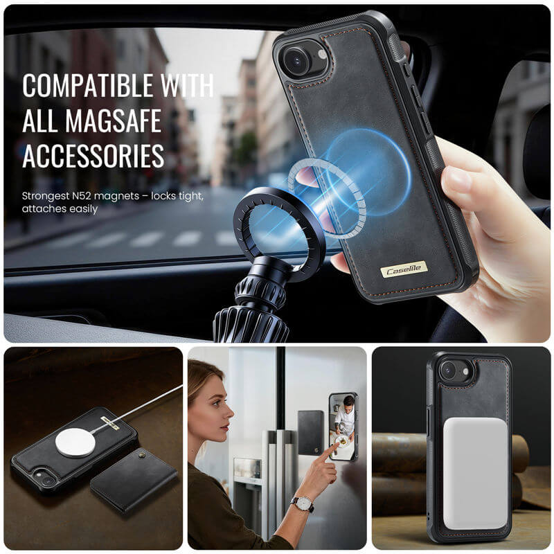 CaseMe iPhone 16e 2-in-1 Detachable Magnetic Wallet Case