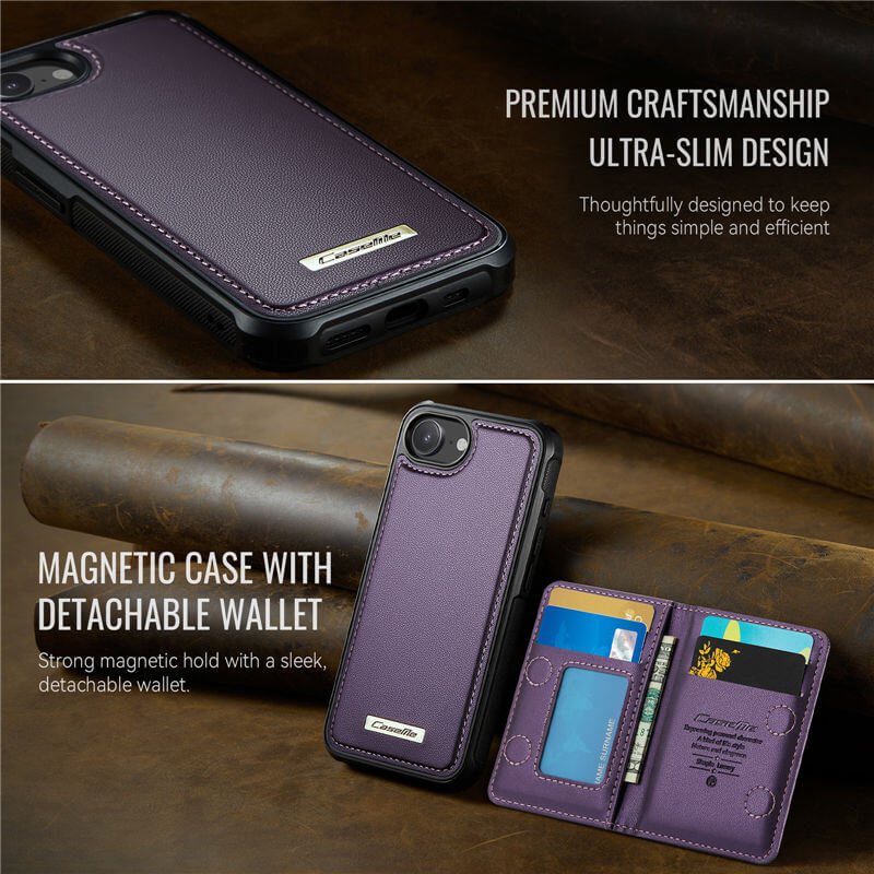 CaseMe iPhone 16e 2-in-1 Detachable Magnetic Wallet Case