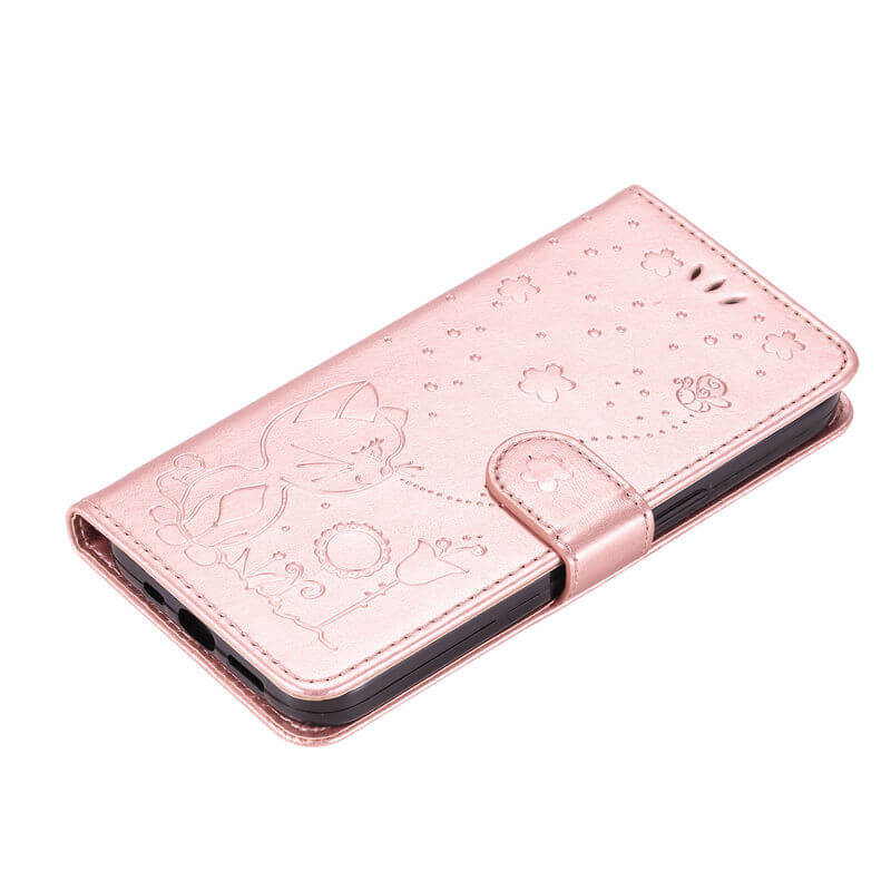 For iPhone 16 Pro Max Cat Bee Embossed Pattern Wallet Case