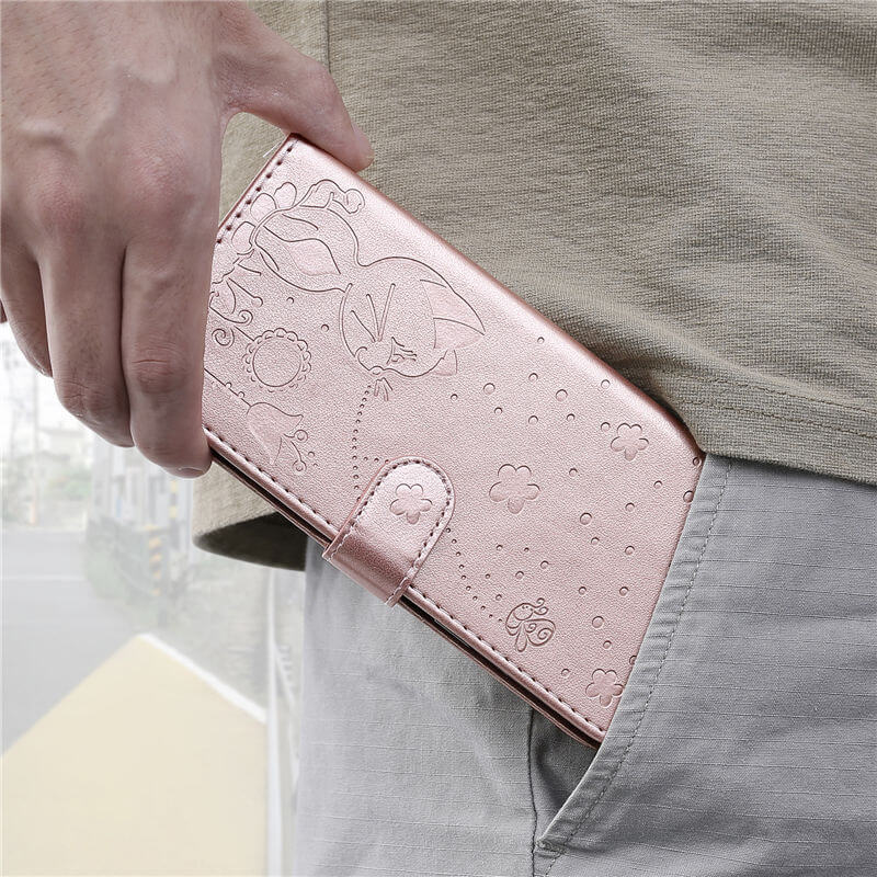 For iPhone 16 Pro Max Cat Bee Embossed Pattern Wallet Case